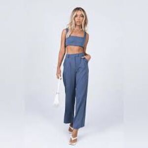 Princess Polly Blue Huxley set Wide Leg Pants & top